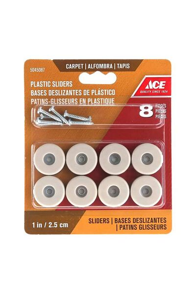 Generic طقم ACE من 8 قطع من منزلقات بلاستيكية متينة وعالية الجودة، قابلة للتركيب بدقة، لون أبيض فاتح، 2.5 سم