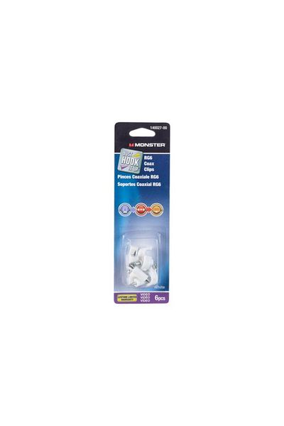 Generic مجموعة مشابك تثبيت كابلات RG-6 Coax من Monster Jhiu Just Hook it Up، مكونة من 6 قطع، باللون الأبيض، 3102779