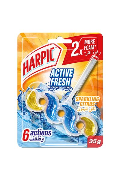 Harpic Active Fresh Toilet Cleaner Rim Block Sparkling Citrus 35 g