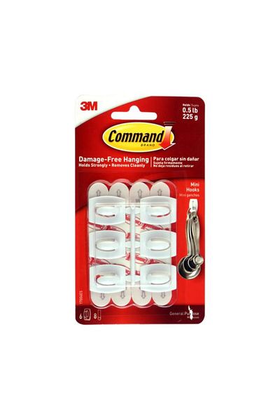 Generic خطافات 3M Command الصغيرة، 6 قطع، مع 8 شرائط، لون أبيض، 17006ES
