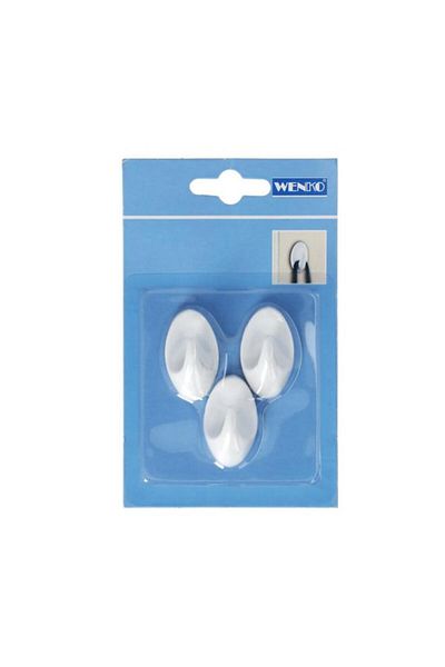 Generic Wenko 3-Piece Self-Adhesive Dwarf Plastic Wall Hook Set White 4404010100