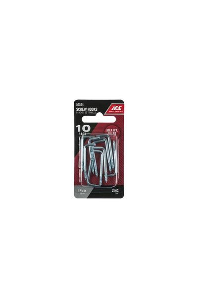 Generic خطاف لولبي مربع صغير مطلي بالزنك من ACE، 10 قطع، فضي، 1-3/8 بوصة، 01-3474-222