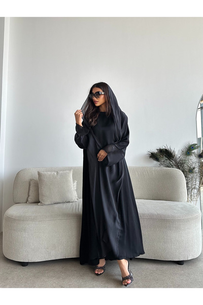 outline Elegant everyday abaya with an A-line cut and summery blackberry fabric