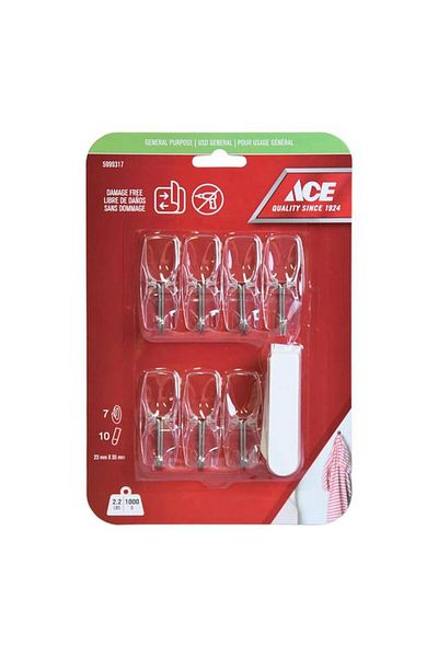 Generic خطاف لاصق متعدد الأغراض خالٍ من التلف من ACE، مكون من 7 قطع مع شرائط شفافة، 2.3 × 5.5 سم