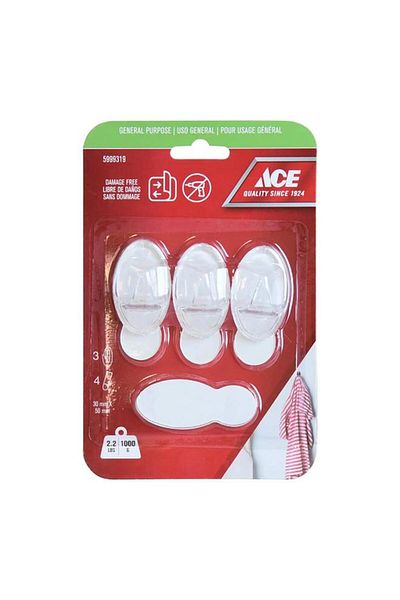 Generic خطاف لاصق متعدد الأغراض خالٍ من التلف من ACE مكون من 3 قطع مع شرائط شفافة 3 × 5 سم