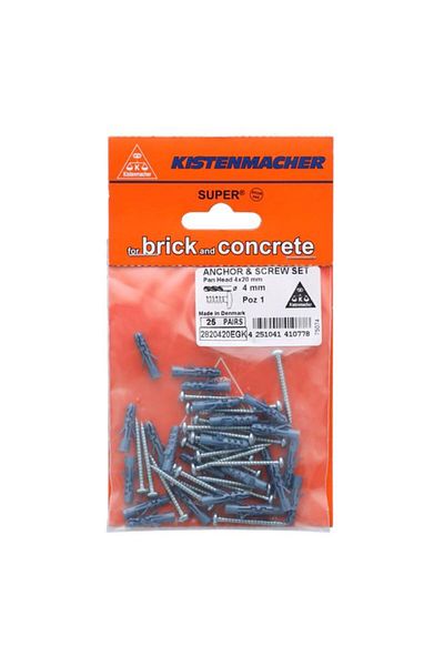 Generic مجموعة مسامير ومثبتات KISTENMACHER القوية والموثوقة، مكونة من 25 قطعة، باللونين الفضي والرمادي، مقاس 4 × 20 مم، 2820420/EGK