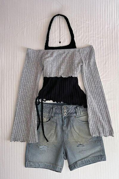 Pop Giyim Long Sleeve Grunge Blouse with Halter Neck Strap