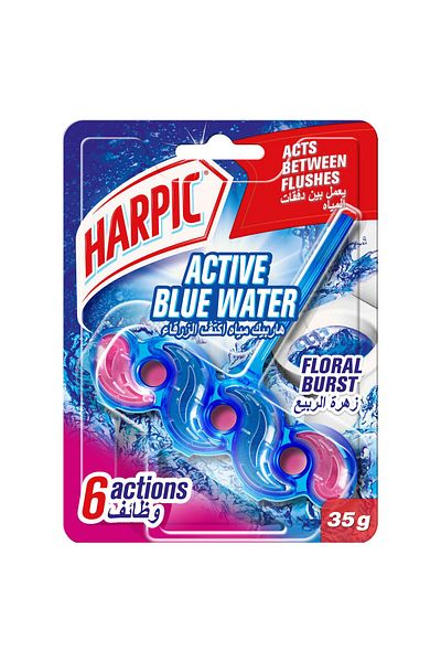 Harpic Active Blue Water Toilet Cleaner Rim Block Floral Burst 2 x 35 g