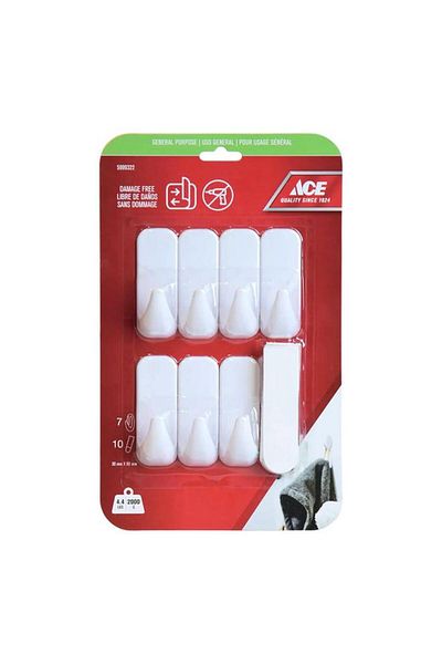 Generic خطافات لاصقة متعددة الأغراض خالية من التلف من ACE، 7 قطع مع شرائط، بيضاء، 3 × 8 سم