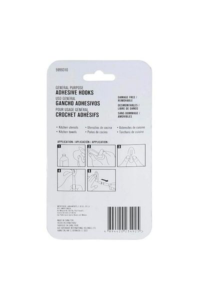 Generic ACE 3-Piece Damage Free General Purpose Adhesive Hook with Strips Clear 3.5 x 2.5cm