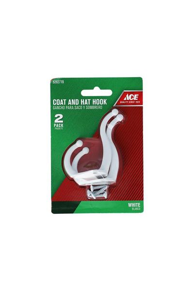 Generic خطاف معدني صغير للمعاطف والقبعات مثبت على الحائط من ACE، قطعتان، لون أبيض، 01-3012-101