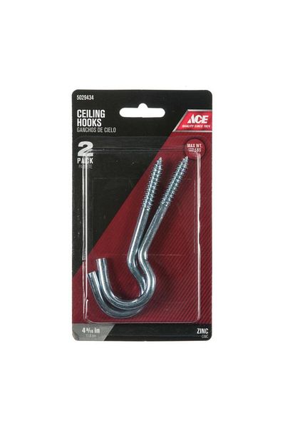 Generic ACE 2-Piece Zinc Plated Screw-In Steel Ceiling Hook Silver 4-9/16inch 5029434
