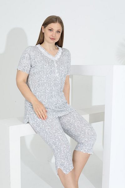 Evia Set Capri pentru femei Angelique Bamboo Fabric cu mâneci scurte cu detaliu din dantelă 22267