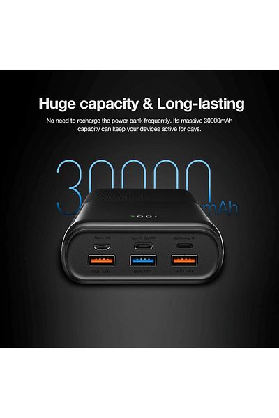 Veger Portable Charger Power Bank 30000mAh, 22.5W QC 3.0 PD 20W USB 6-Port 3A Fast Charging Charger,