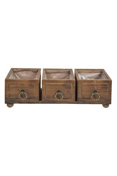 OEM Flower Pot Mask Drawers Brown with Metal Handles 38 x 11.5 x 12 cm