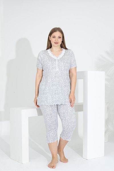 Evia Set Capri pentru femei Angelique Bamboo Fabric cu mâneci scurte cu detaliu din dantelă 22267