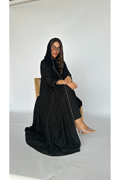 outline Half-cloche jacquard abaya with luxurious details