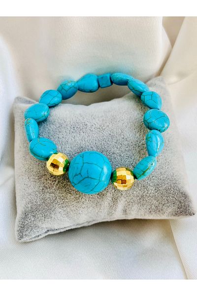 COCOSH TAKI Natural Stone Turquoise Stone Gold Detailed Multi-Design Bracelet