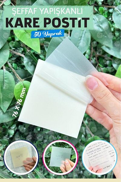t tuğset etiket Super Transparent Adhesive Square Postit 50 Sheets Transparent Squares-T1376