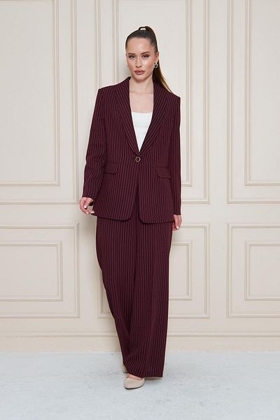 LOVELF Shawl Collar Striped Crepe Suit Plum