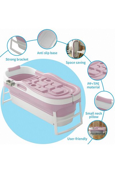 Un Foldable bathtub for adults with convenient features and space-saving design, pink