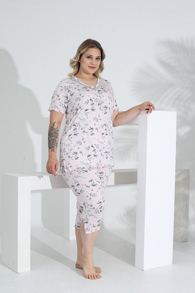 Etoile Angelique Bamboo Fabric Short Sleeve Lace Detail Women's Capri Suit 22264