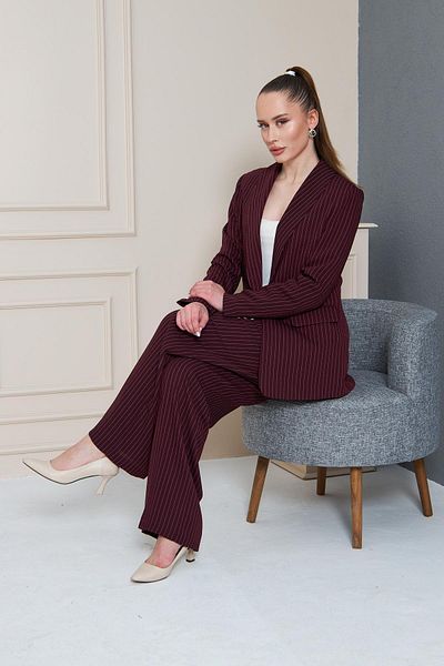 LOVELF Shawl Collar Striped Crepe Suit Plum