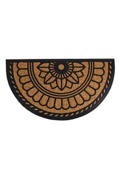 Jumbo Entrance Mat Semi-circle Brown Black Flower 70 x 40 cm