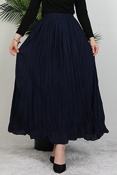 GİYZAMİLA Kraş Voile Skirt Navy Blue
