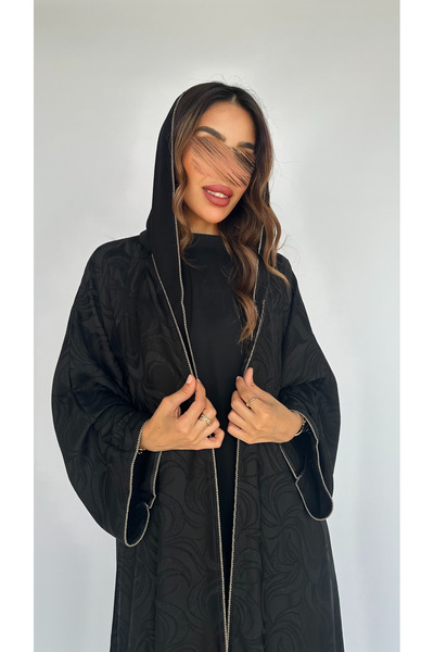 outline Half-cloche jacquard abaya with luxurious details