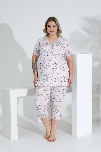 Etoile Angelique Bamboo Fabric Short Sleeve Lace Detail Women's Capri Suit 22264