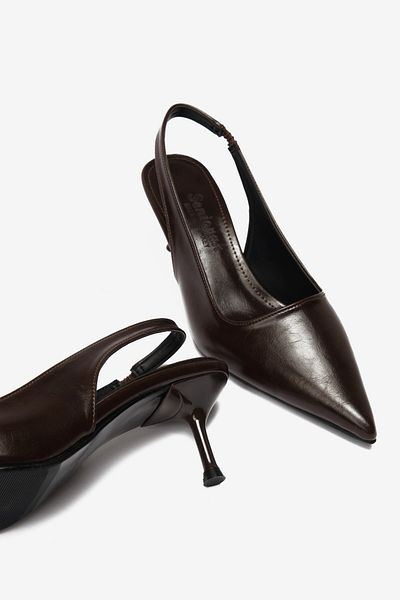 Seniorah Brown Leather Rubber Detailed Women's Heeled Shoes