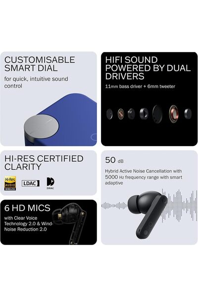 cmf by NOTHING CMF Buds Pro 2 Wireless Earbuds with Smart Dial, 50dB Hybrid ANC, LDAC - Blue