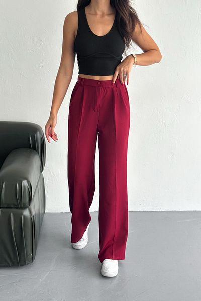 COOL TARZ Women's Double Wide Leg Palazzo Trousers Red