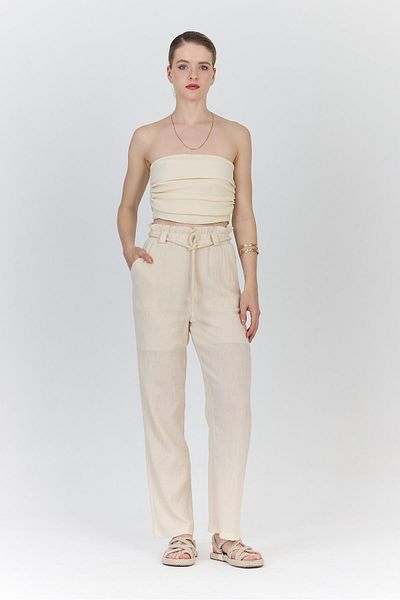Rays Natural 100% Cotton Lined High Waist Tie Belt Detailed Trousers6941