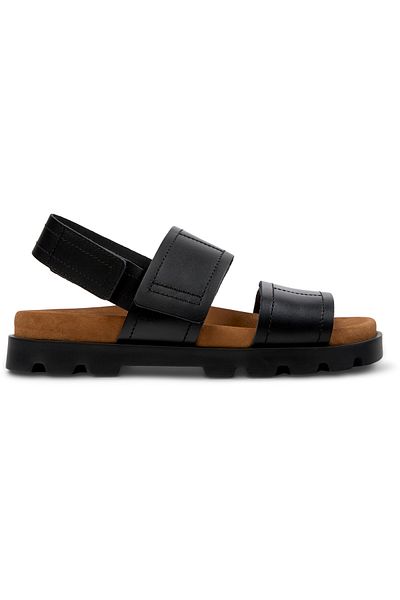 CAMPER Women's Black Adjustable Hook And Loop Strap Sandals Lightweight Genuine Leather Summer Brutus