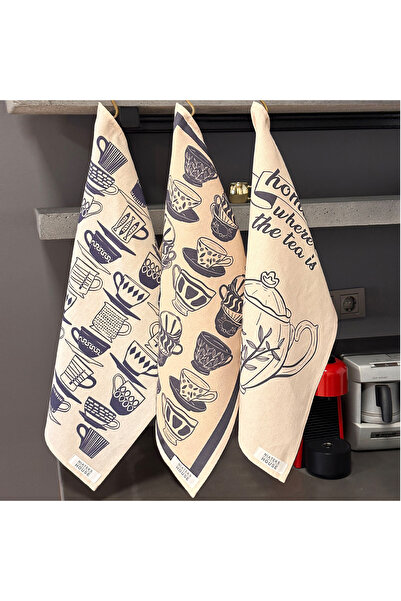 NİATEKS طقم مناشف شاي مكون من 3 مناشف مطبخ بتصميم خاص ومنشفة يد مزخرفة مقاس 4...