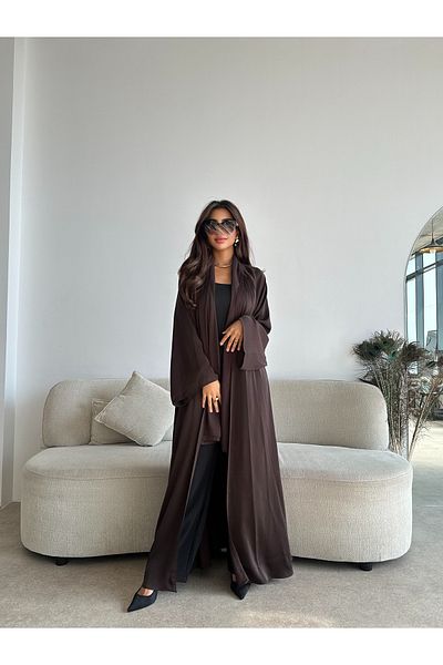 outline Summer cloche abaya in brown silk fabric with an elegant A-line design