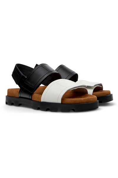 CAMPER Women’s Black White Summer Sandals with Hook And Loop Straps, Open Toe, Genuine Leather Brutus