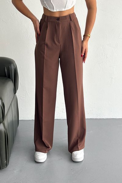 COOL TARZ Women's Double Wide Leg Palazzo Trousers Brown