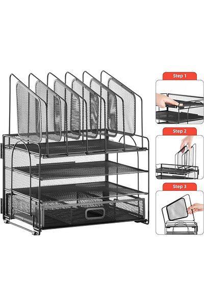 fulina Desk Organizers,4-Tier Mesh File Organizer with 5 Vertical File Holders,Use for Home Office