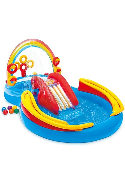 Intex Rainbow Ring Inflatable Paddlin Swimming Pool For Children (2.97m x 1.93m x 1.35m)