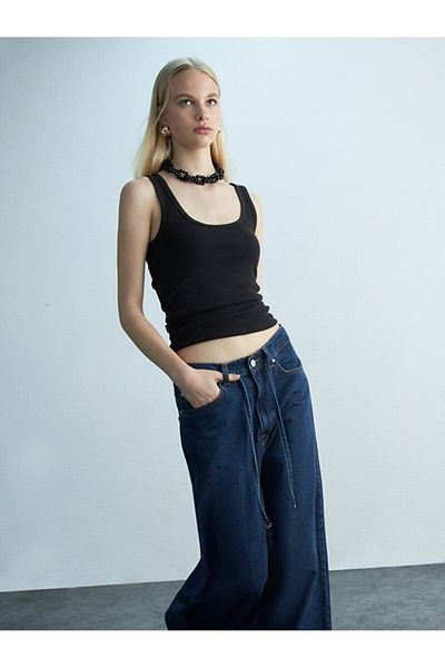 Ltb Denıssa Wide Leg Dark Blue Color High Waist Jeans