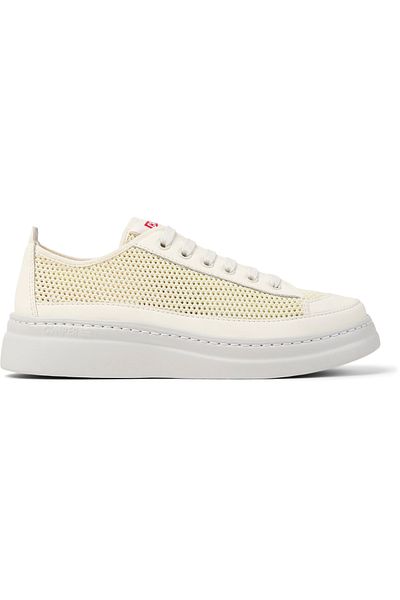 CAMPER Women's White Genuine Leather Mesh Sneakers with Hook And Loop Straps for Everyday RunnerUp
