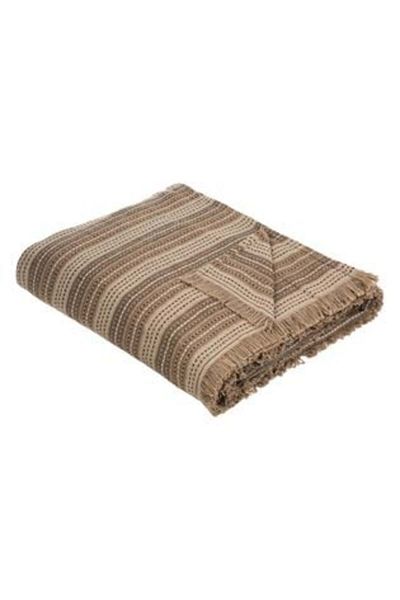Jumbo Cotton Brown Beige Throw with Stripes & Tassels for Armchair 160 x 130 cm