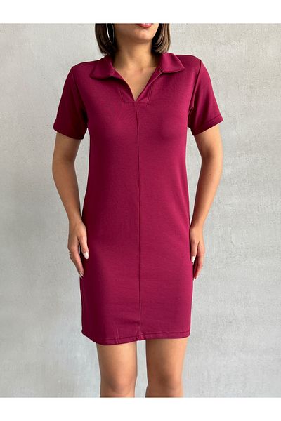 BEJNA Γυναικείο μπορντό φόρεμα Polo Neck Soft Touch