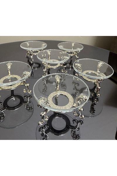 Elzemm store Metal Legs Silver Color 6 Pieces Glass Delights Coffee so Catering