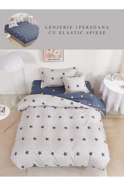CHIRASO Finet CHIRASO Bedding Set 1 Person, 4 pieces, Fitted Sheet 140x200, stars