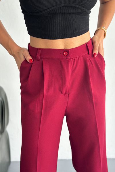 COOL TARZ Women's Double Wide Leg Palazzo Trousers Red