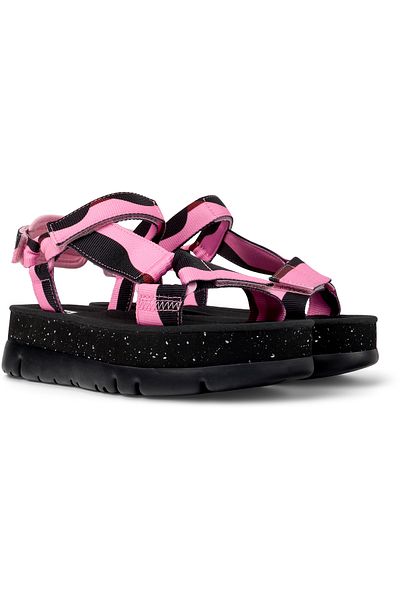CAMPER Ladies' Pink Color-Block Hook And Loop Sandals, Adjustable, Lightweight, Patterned Orugaup